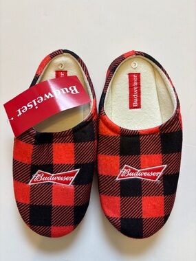 Budweiser Red & Black Plaid Slip-On Slippers